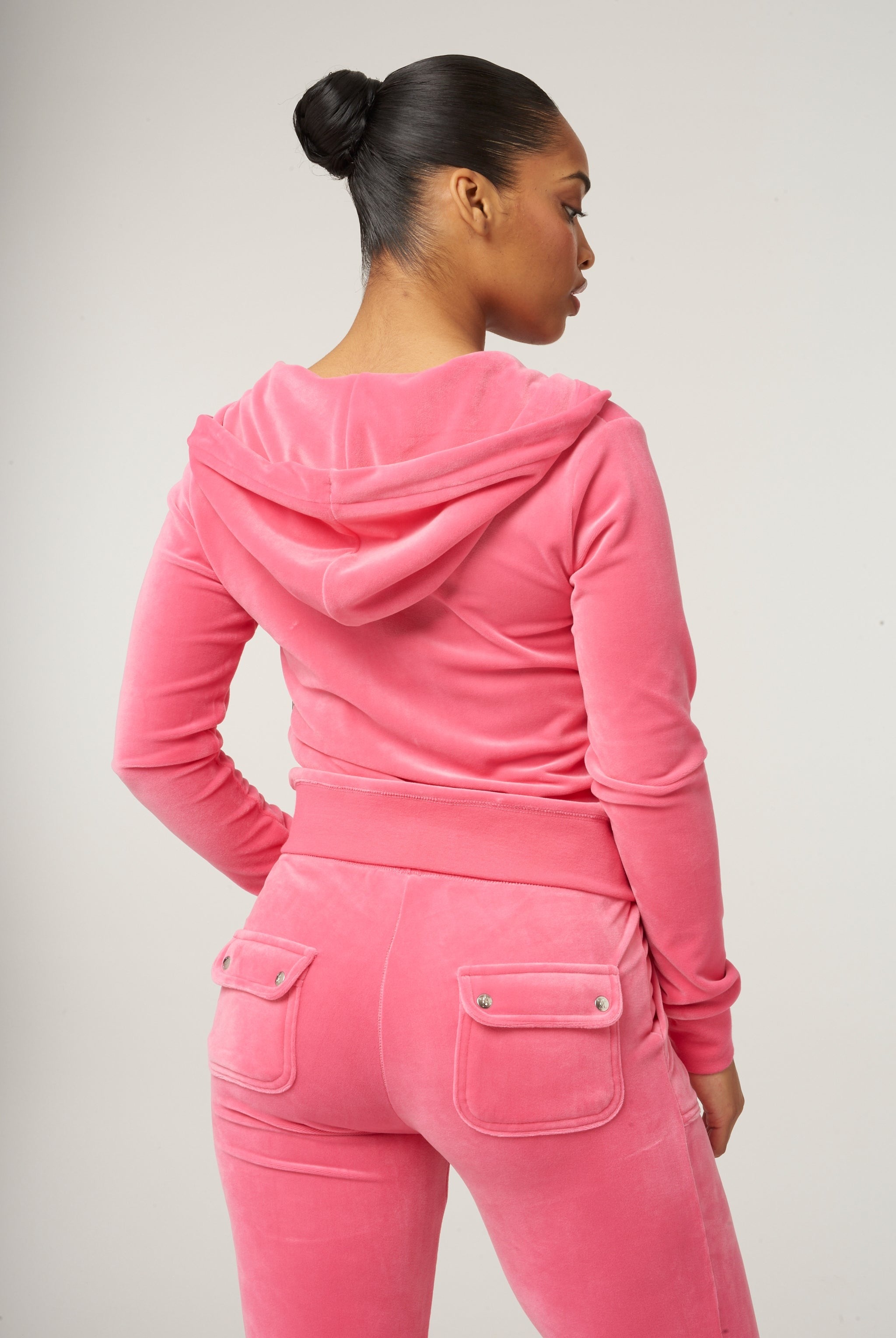 Hot pink velvet tracksuit online