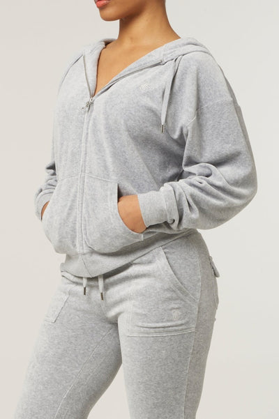 SILVER MARL COTTON VELOUR OVERSIZED HOODIE