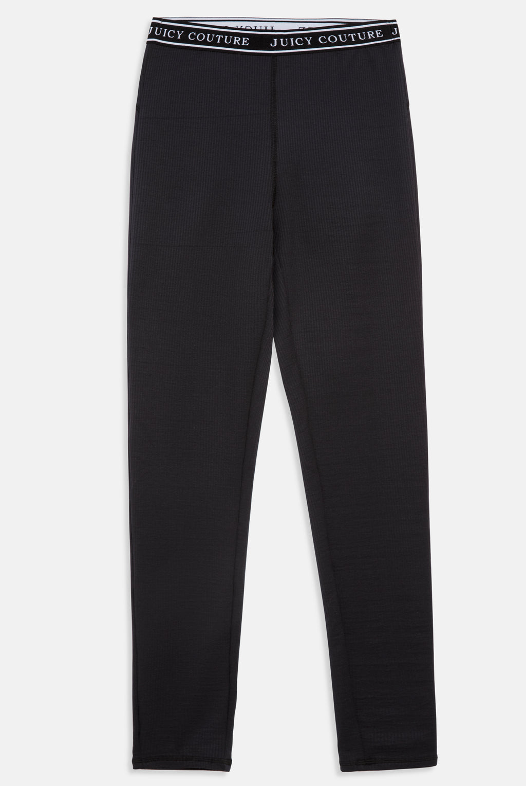 BLACK RIBBED LOGO WAISTBAND LEGGINGS