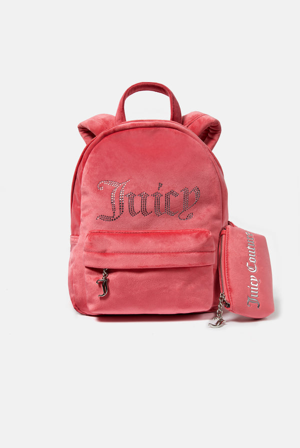 HOT PINK VELOUR DIAMANTÉ BACKPACK