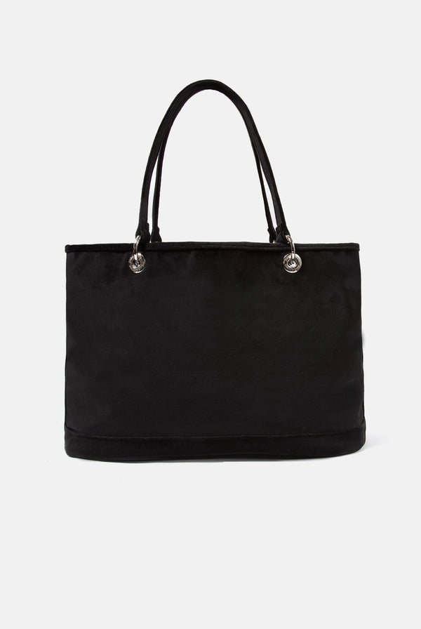 BLACK VELOUR DIAMANTÉ LARGE SHOPPER BAG