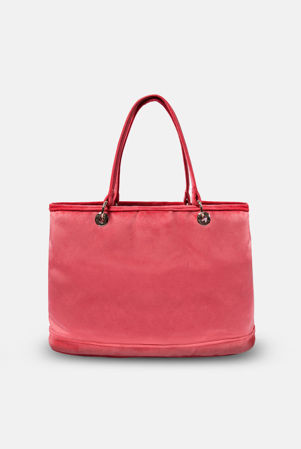 HOT PINK VELOUR DIAMANTÉ LARGE SHOPPER BAG