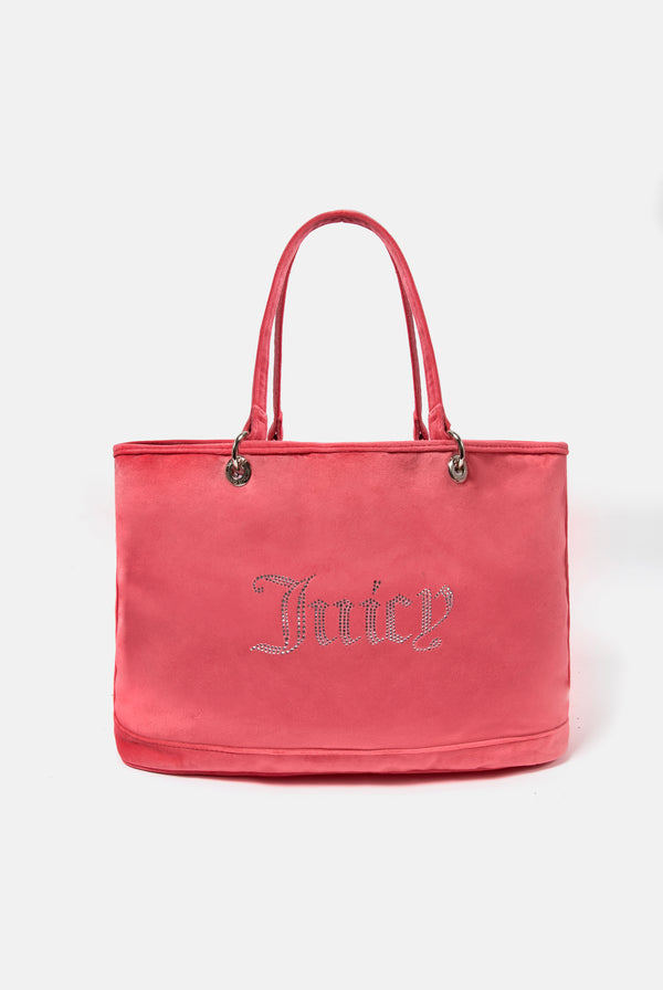 HOT PINK VELOUR DIAMANTÉ LARGE SHOPPER BAG