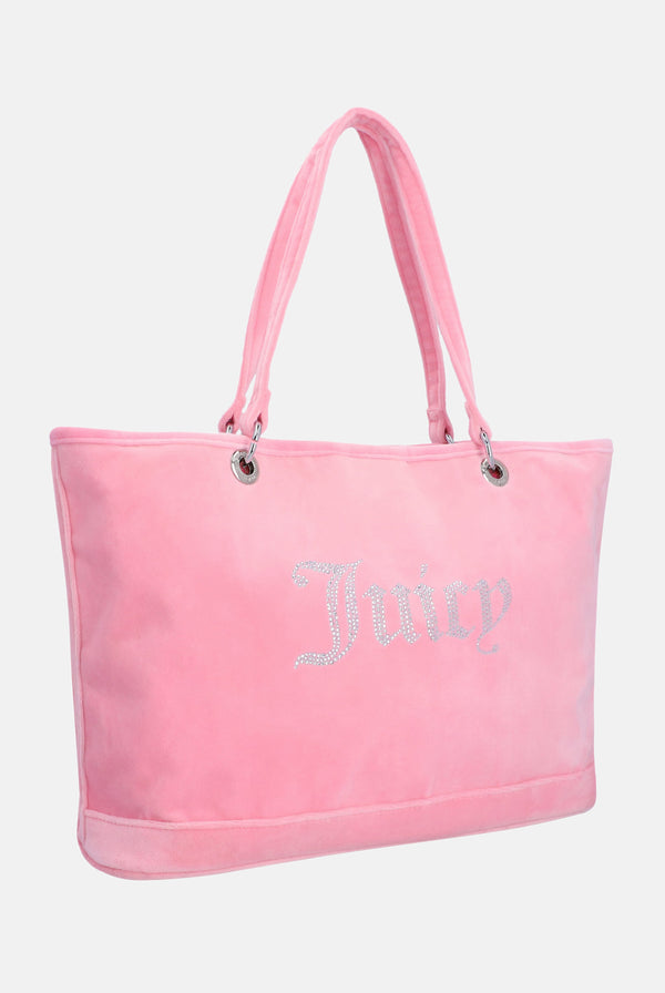 JUICY PINK VELOUR DIAMANTE LARGE SHOPPER BAG
