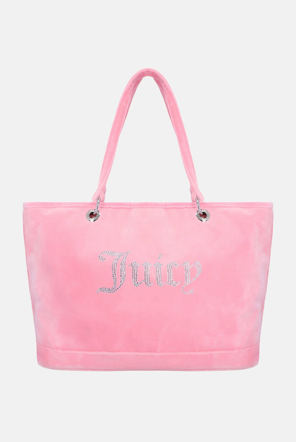 JUICY PINK VELOUR DIAMANTE LARGE SHOPPER BAG
