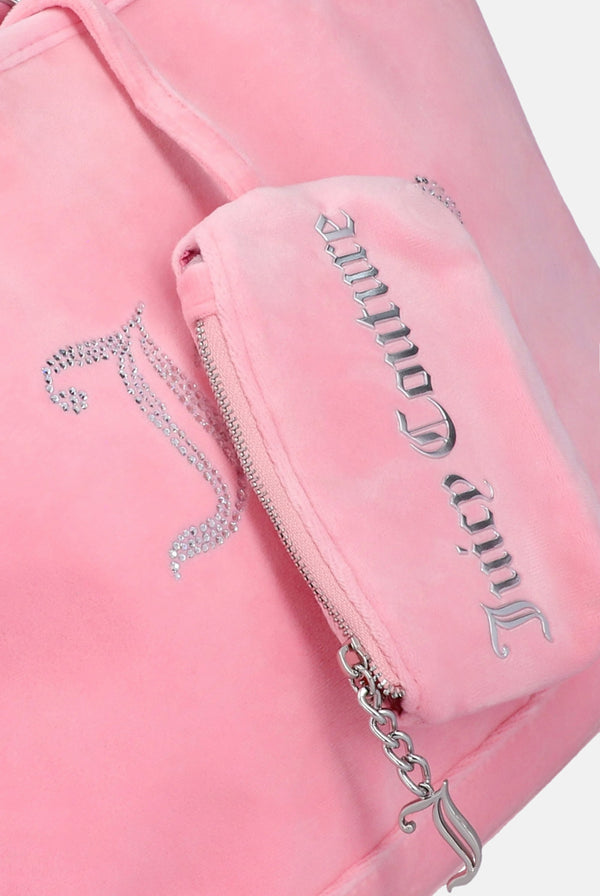 JUICY PINK VELOUR DIAMANTE LARGE SHOPPER BAG
