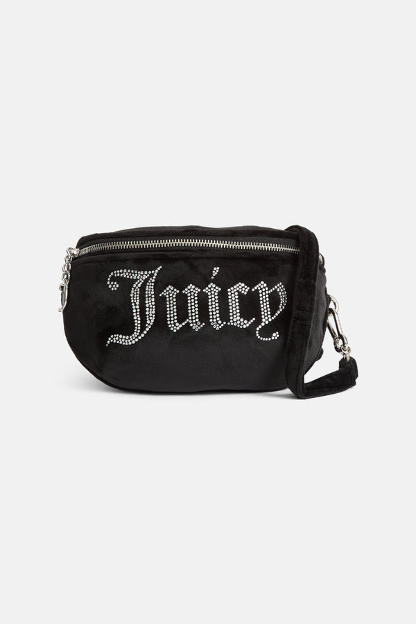 BLACK VELOUR DIAMANTE WAIST BAG
