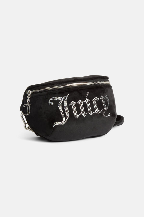 BLACK VELOUR DIAMANTE WAIST BAG