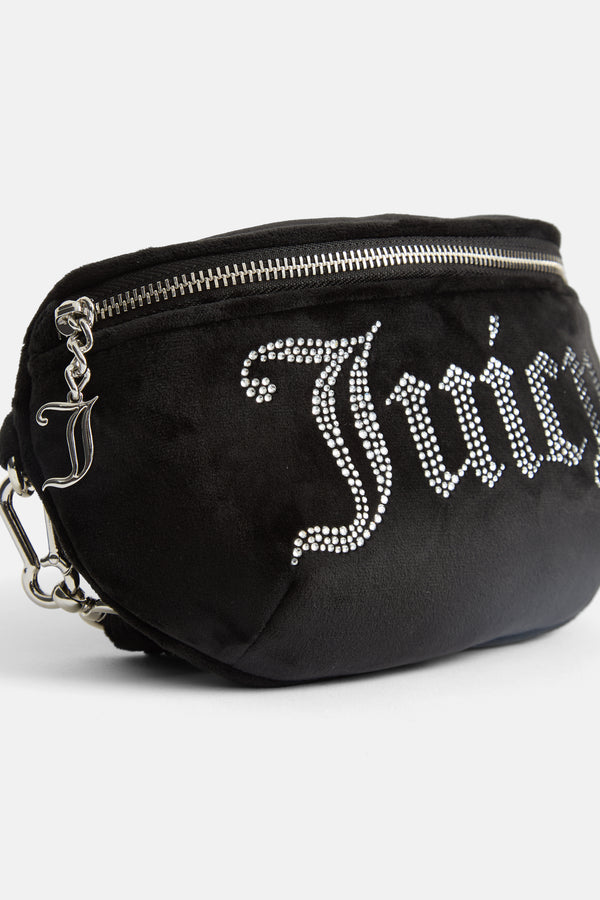 BLACK VELOUR DIAMANTE WAIST BAG