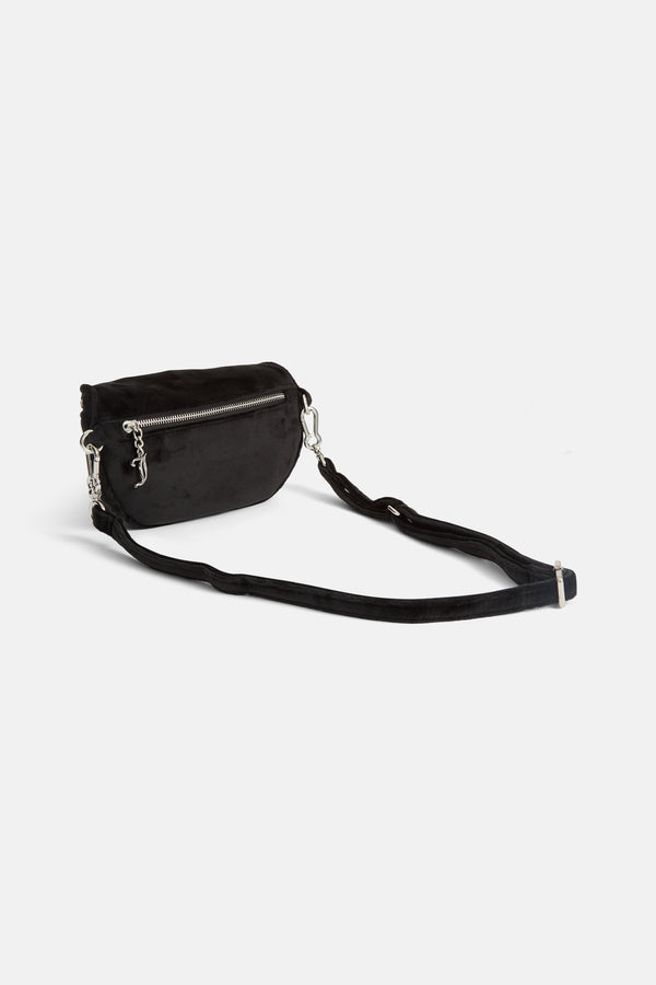 BLACK VELOUR DIAMANTE WAIST BAG