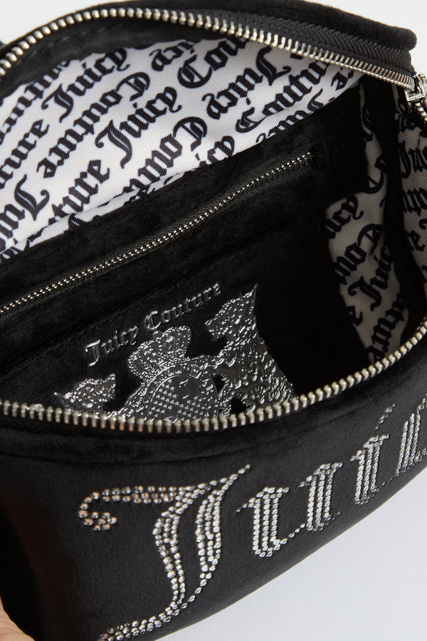BLACK VELOUR DIAMANTE WAIST BAG