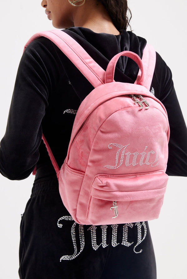 HOT PINK VELOUR DIAMANTÉ BACKPACK