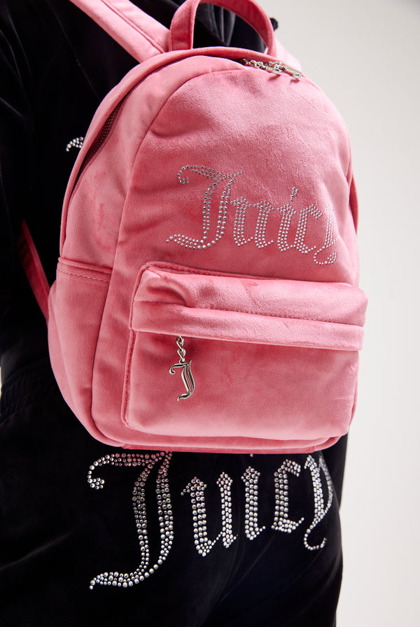 HOT PINK VELOUR DIAMANTÉ BACKPACK