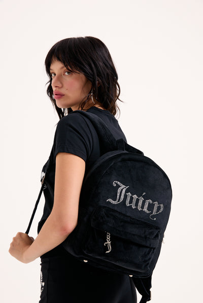 BLACK DIAMANTE VELOUR BACKPACK