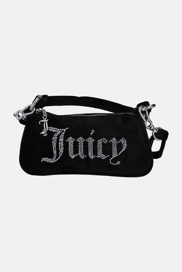 BLACK DIAMANTE VELOUR HOBO BAG WITH CHAIN