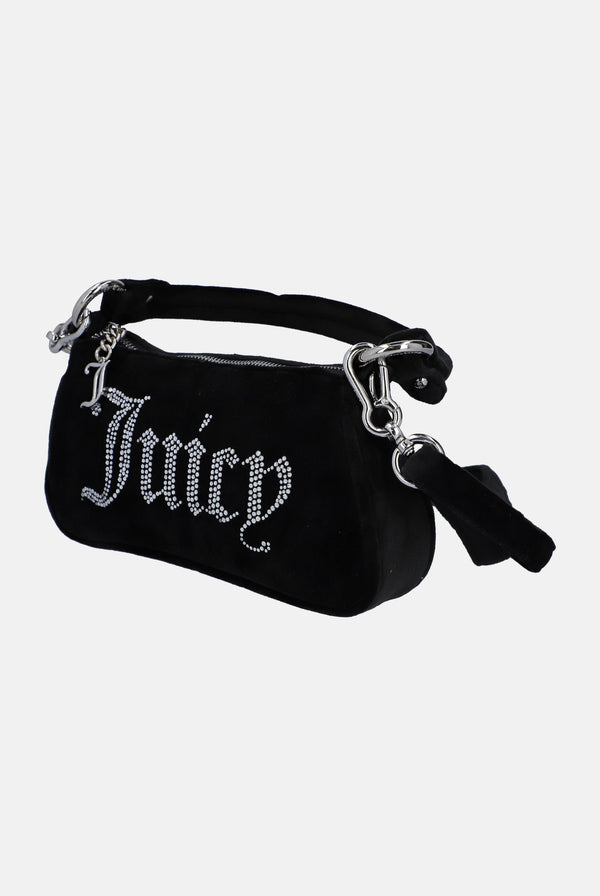 BLACK DIAMANTE VELOUR HOBO BAG WITH CHAIN