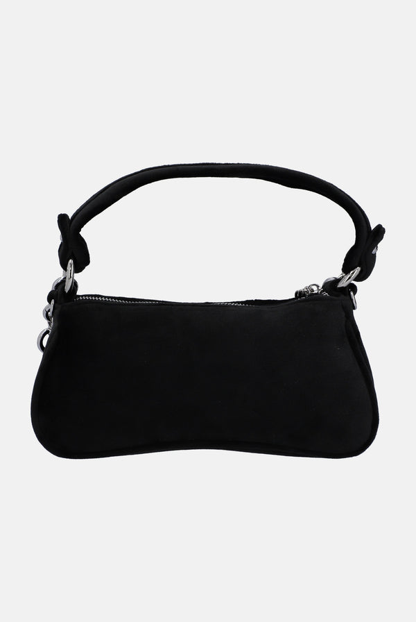 BLACK DIAMANTE VELOUR HOBO BAG WITH CHAIN