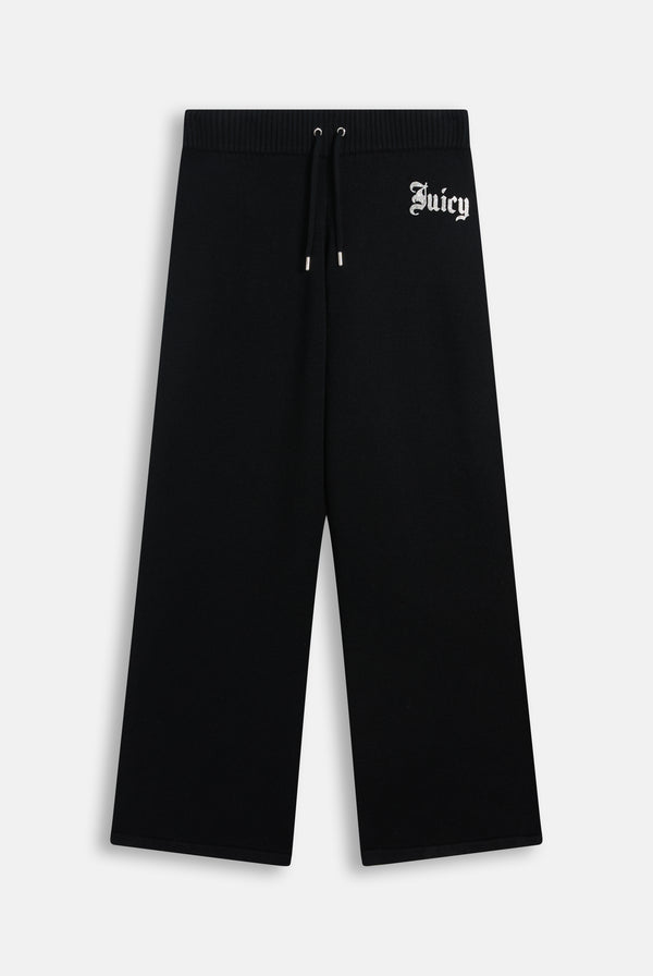 Displays the Black 'Juicy' branded Knit Diamanté Trackpant