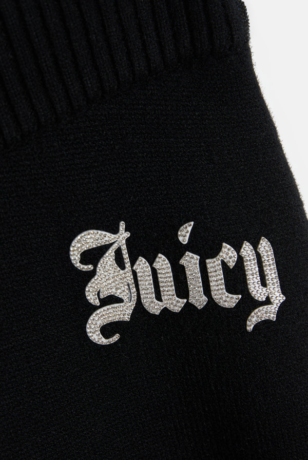 Displays the Black 'Juicy' branded Knit Diamanté Trackpant featuring the juicy branding 