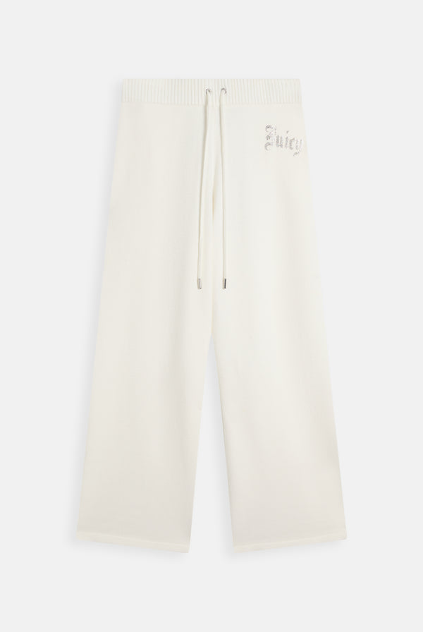 Displays the Cream 'Juicy' branded Knit Diamanté Trackpant 