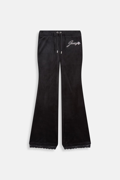 BLACK LOW RISE DIAMANTE TRACKPANT WITH LACE