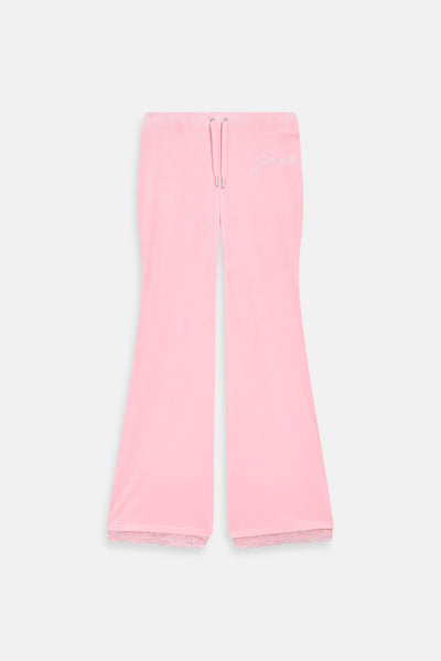 JUICY PINK LOW RISE DIAMANTE TRACKPANT WITH LACE