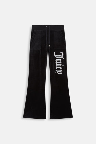 BLACK CAVIAR LOW RISE FLARE CLASSIC VELOUR TRACK PANT