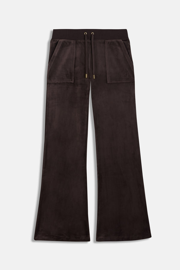 JAVA / GOLD LOW RISE FLARE CLASSIC VELOUR TRACK PANT