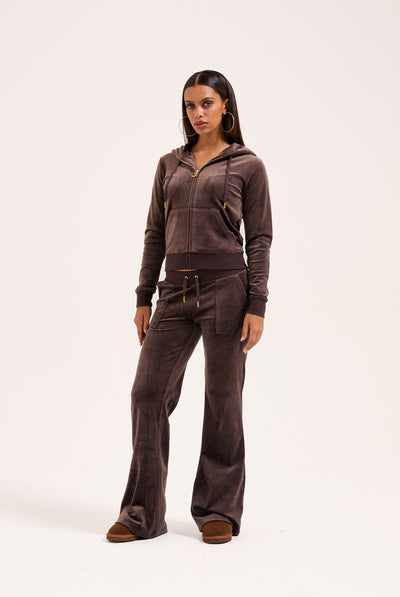JAVA / GOLD LOW RISE FLARE CLASSIC VELOUR TRACK PANT