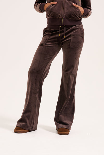 JAVA / GOLD LOW RISE FLARE CLASSIC VELOUR TRACK PANT