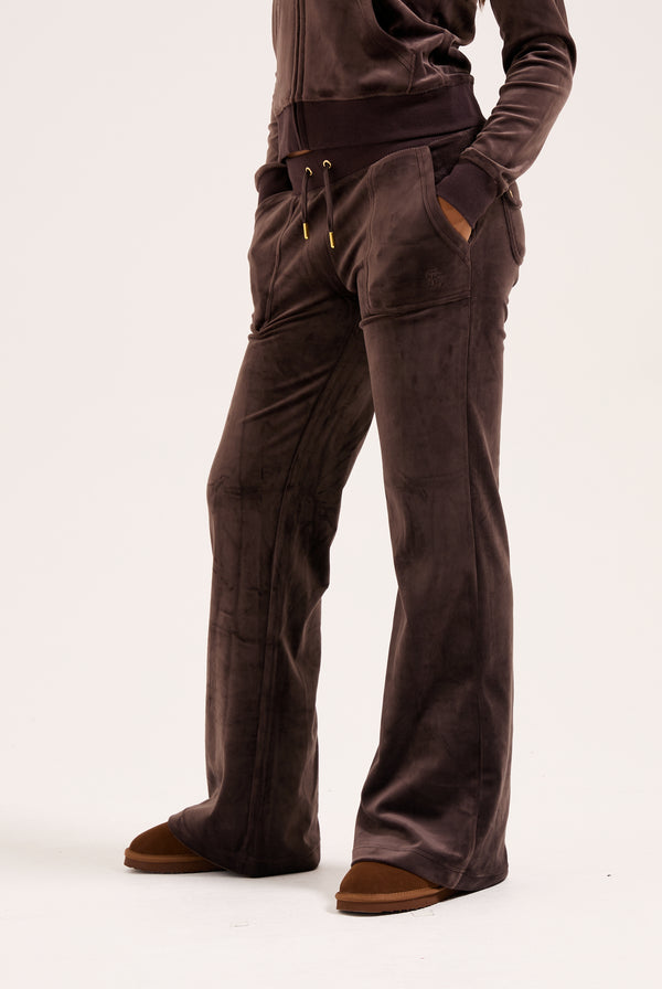 JAVA / GOLD LOW RISE FLARE CLASSIC VELOUR TRACK PANT