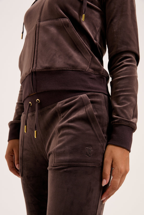 JAVA / GOLD LOW RISE FLARE CLASSIC VELOUR TRACK PANT