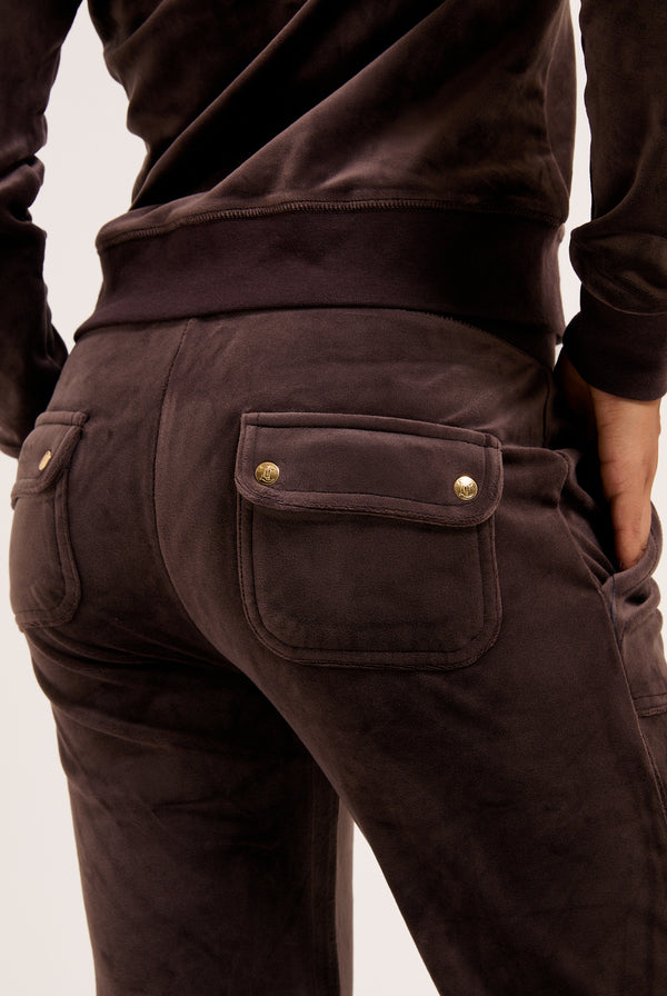 JAVA / GOLD LOW RISE FLARE CLASSIC VELOUR TRACK PANT