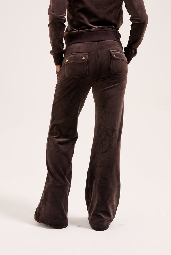 JAVA / GOLD LOW RISE FLARE CLASSIC VELOUR TRACK PANT