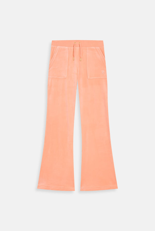 PEACH PINK / GOLD LOW RISE FLARE CLASSIC VELOUR TRACK PANT