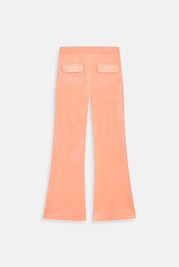 PEACH PINK / GOLD LOW RISE FLARE CLASSIC VELOUR TRACK PANT