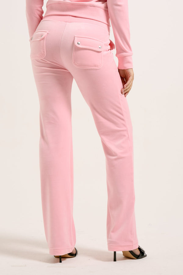 JUICY PINK  LOW RISE FLARE CLASSIC VELOUR TRACK PANT