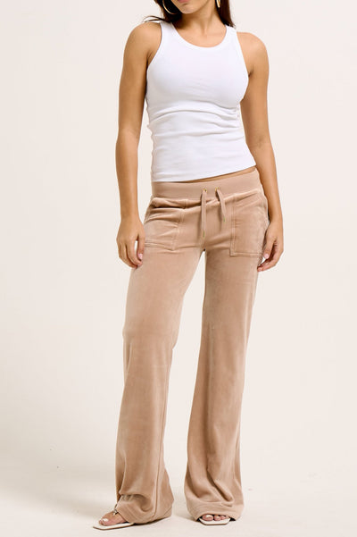 CARAMEL  / GOLD LOW RISE FLARE CLASSIC VELOUR TRACK PANT