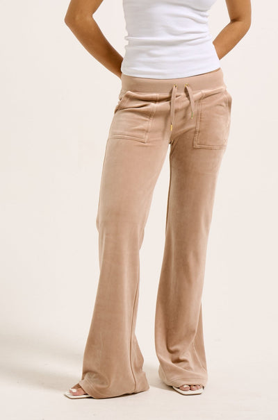 CARAMEL  / GOLD LOW RISE FLARE CLASSIC VELOUR TRACK PANT