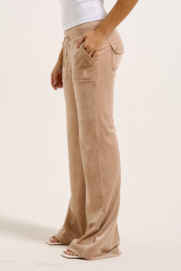 CARAMEL  / GOLD LOW RISE FLARE CLASSIC VELOUR TRACK PANT