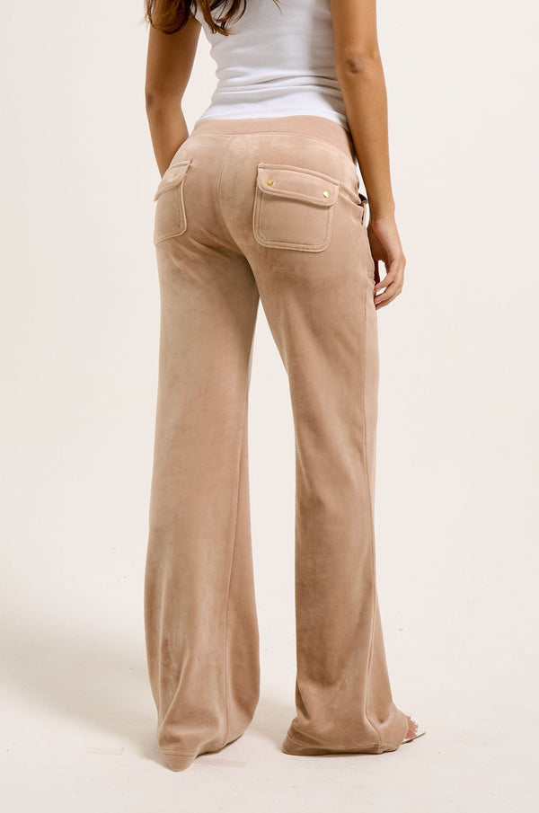 CARAMEL  / GOLD LOW RISE FLARE CLASSIC VELOUR TRACK PANT