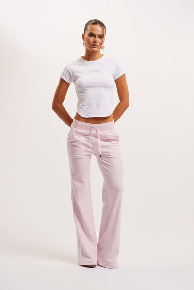 CHERRY BLOSSOM LOW RISE VELOUR TRACK PANTS