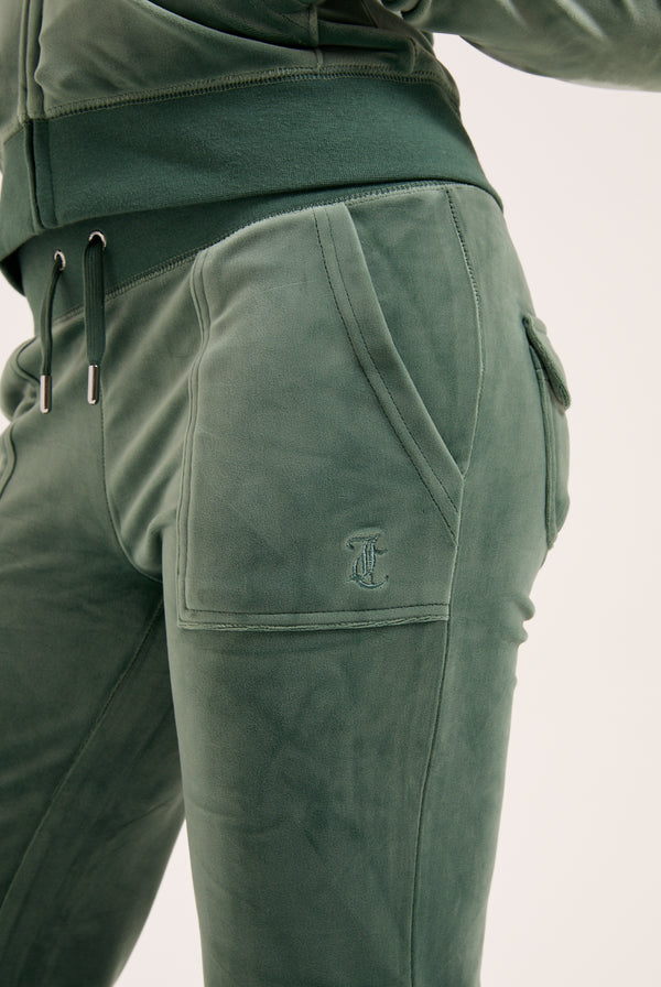 DUCK GREEN  LOW RISE VELOUR TRACK PANTS