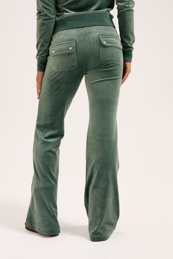 DUCK GREEN  LOW RISE VELOUR TRACK PANTS