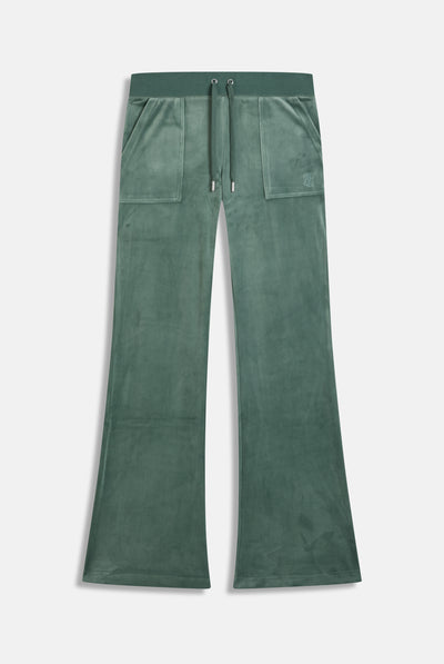 DUCK GREEN  LOW RISE VELOUR TRACK PANTS