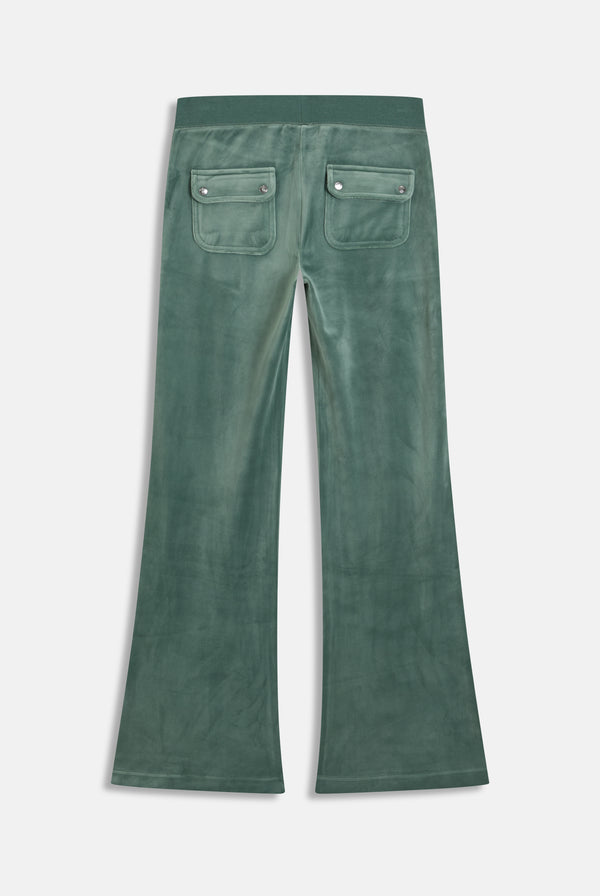 DUCK GREEN  LOW RISE VELOUR TRACK PANTS