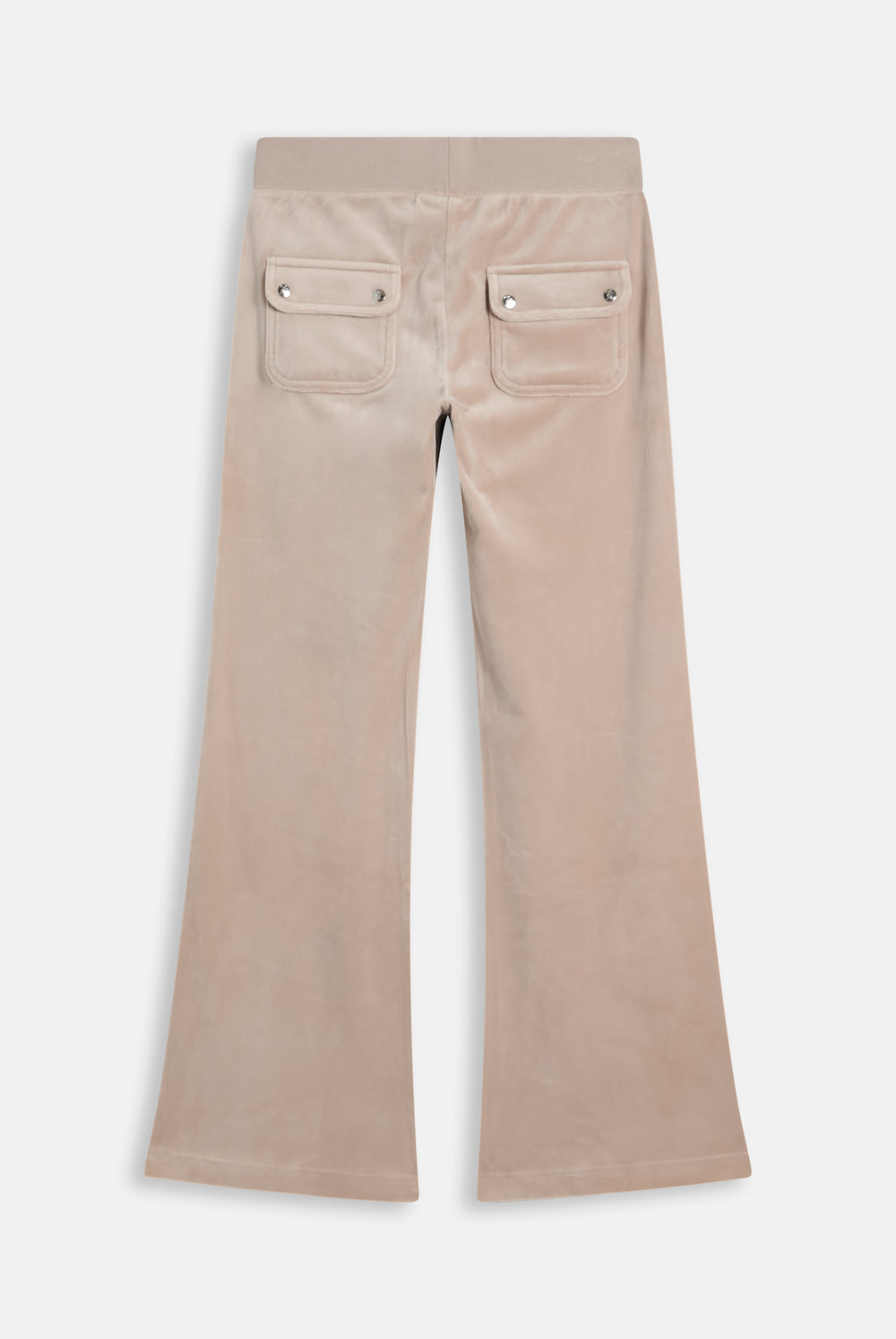 Displays the String 'Juicy' branded low rise flare pocket classic velour track pant 
