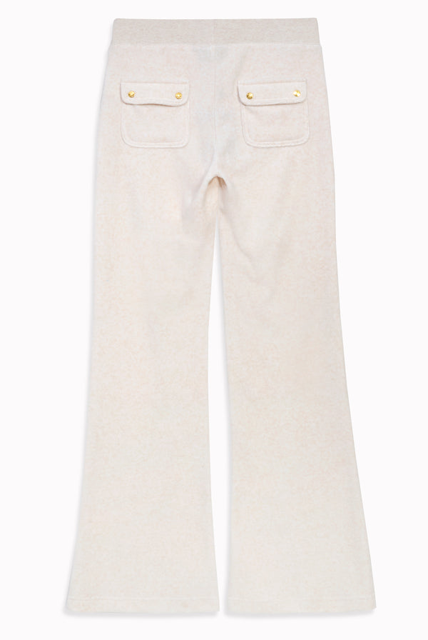 OATMEAL MARL & GOLD LOW RISE FLARE CLASSIC VELOUR TRACK PANT