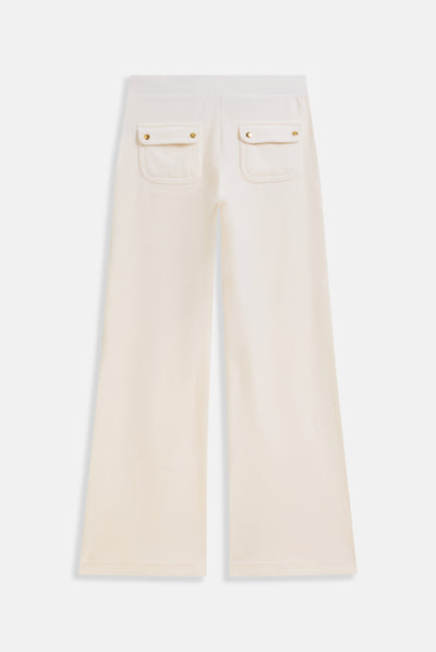 CREAM / GOLD LOW RISE FLARE CLASSIC VELOUR TRACK PANT