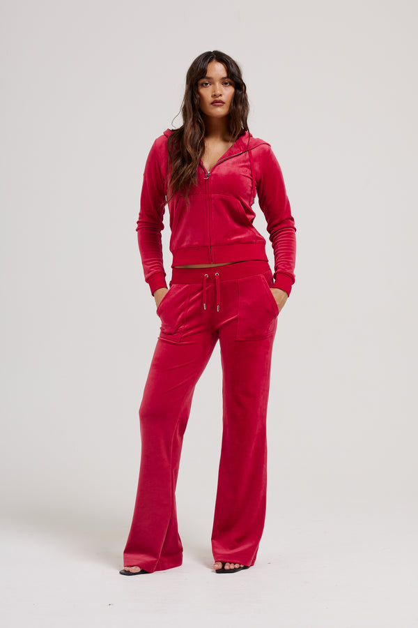 ASTOR RED LOW RISE FLARE CLASSIC VELOUR TRACK PANT